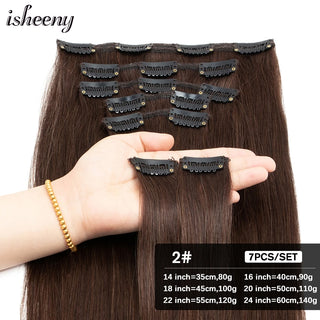 Buy 2 Isheeny 14&quot;-24&quot; Clip in Human Hair Extensions Brazilian Remy Natural Clip Human Hair Extension Real Natural Clip on 80g-140g