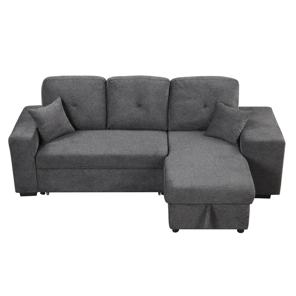 Reversible Sleeper Sectional Sofa Bed With Side Shelf and 2 Stools,Pull-Out L-Shaped Sofa Bed,Corner Sofa-Bed With Stora