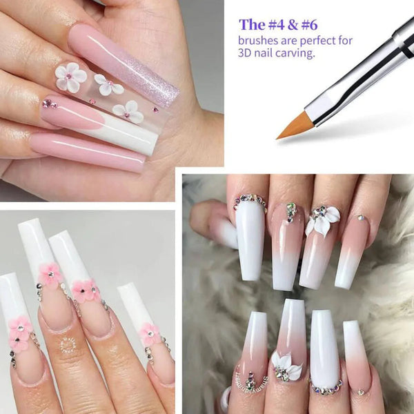 5 Pcs Crystal Handle Acrylic Powder Nail Brushes UV Gel Drawing Painting Brushes Carving/Extension Pen Professional  Nail Tools