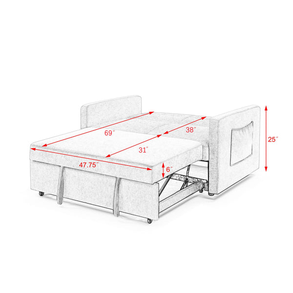 Loveseats Sofa Bed With Pull-Out Bed,Adjsutable Back and Two Arm Pocket,Beige (54.5"x33"x31.5")