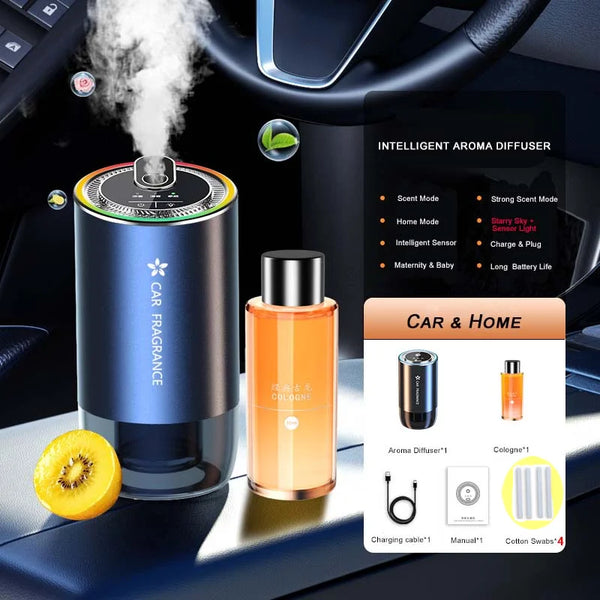 Car Air Freshener LED Light Essential Oil Fragrance Diffuser Smell Distributor USB Rechargeable Aromatherapy Scent Air Refresher