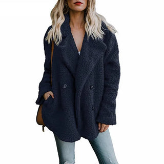 Buy navy Teddy Coat Women Faux Fur Coats Long Sleeve Fluffy Fur Jackets Winter Warm Female Jacket Oversized Women Casual Winter Coat 2021