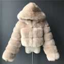 Furry Cropped Faux Fur Coats  Jackets Women Fluffy Top Coat Hooded Winter Fur Jacket YINGJIAMEI