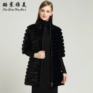 Black Real Mink Fur Coat With Zipper Natural Mink Coats for Women Genuine Mink Coat Russian Winter Warm Women's Fur Jackets