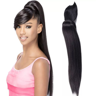 Long Kinky Straight Hair Ponytail With Bangs Fake Hair Bun and Bang Set Synthetic Pony Tail for Women Clip in Hair Extensions