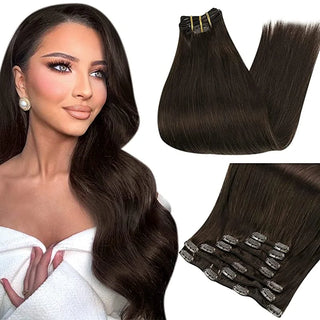 Buy 2-darkest-brown Full Shine Human Hair Extensions Clip in Hair Extensions Human Hair 7PCS 105G Double Weft Hair Extensions Human Hair for Woman