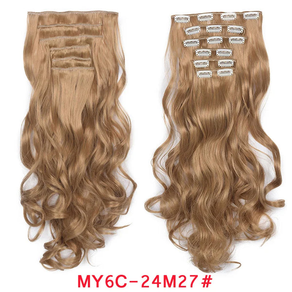 Clip in Hair Extension 20Inch 16 Clips Long Synthetic Hair Heat Resistant Hairpiece Natural Wavy Ombre Hair Piece 6Pcs/Set LIHUI