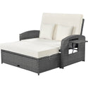 PE Wicker Rattan Double Chaise Lounge, 2-Person Reclining Daybed With Adjustable Back and Cushions, Free Furniture Prote