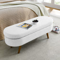 Ottoman Oval Storage Bench,Rubber Wood Legs,White(43.5"x16"x16")