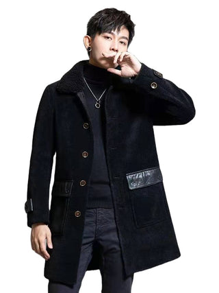 Latest Design  Woolen Coats Men Winter  Men's Leather Fur Long Coat