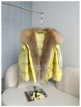 Buy 4 2023 Women Winter  Coat Real Big Fox Fur Collar With Goose Down Jacket Trim Light Autumn Outwear High Quality Lady Coats