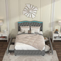 Queen Platform Bed Frame , Velvet Upholstered Bed With Deep Tufted Buttons and Nailhead Trim, Adjustable Colorful LED Li