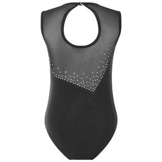 Kids Girls Shiny Rhinestone Gymnatics Ballet Leotards Dance Costume Figure Skating Costume Sleeveless Round Neckline Dancewear