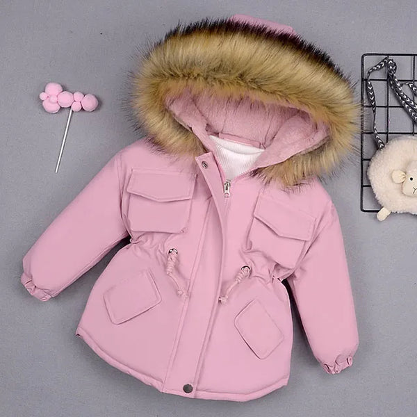 Autumn Winter Fur Collar Children Thick Warm Jackets for Girls Warm Kids Down Coats for Girl 2-8 Years Outerwear Kids Clothing