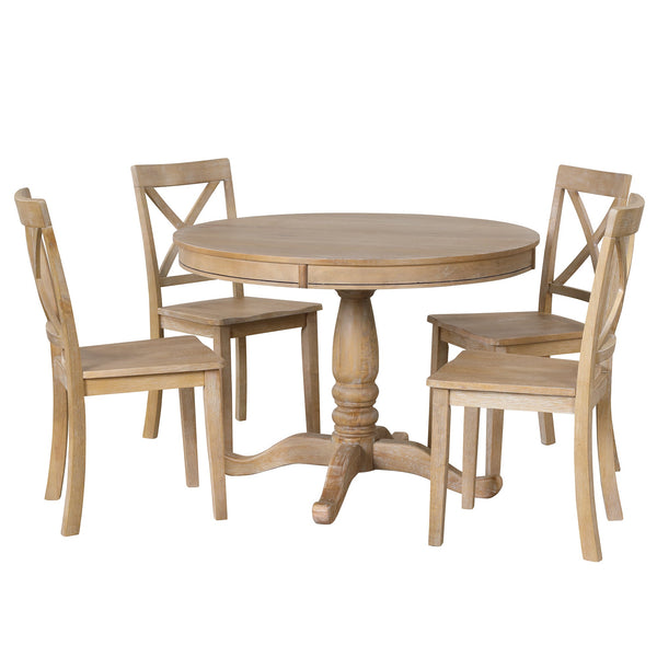 Modern Dining Table Set for 4,Round Table and 4 Kitchen Room Chairs,5 Piece Kitchen Table Set for Dining Room,Dinette,Br