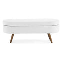 Ottoman Oval Storage Bench,Rubber Wood Legs,White(43.5"x16"x16")