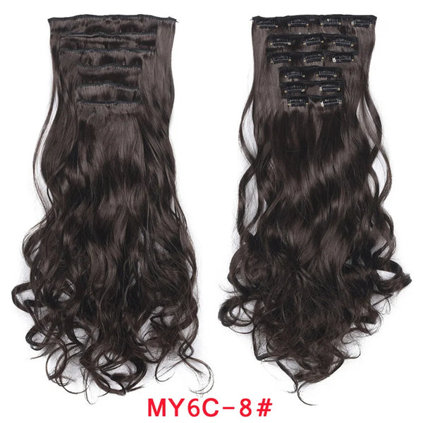 16 Clips Clip in Hair Extension Long Synthetic Hair Heat Resistant Hairpiece Natural Wavy Ombre Hair Piece 6Pcs/Set 20Inch LIHUI