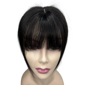 Buy b31-natural-black Clip in Natural Human Hair Topper Bangs Fringe Hair Pieces Middle Part Brazilian Extension for Women Hair Volume 10inch Non-Remy