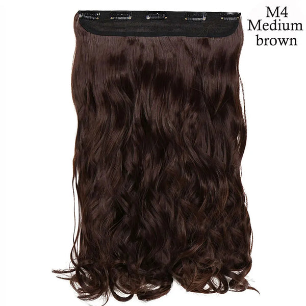 S-Noilite Synthetic 47Color 24Inch Long Wavy Women Clip in One Piece Hair Extensions Black Brown Fake Clip Hairpiece for Women