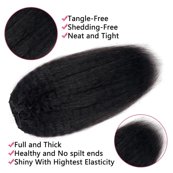 Kinky Straight Clip in Hair Extensions Real Human Hair Natural Black 120g Full Head Clip Ins Seamless Kinky Straight Clip on 1B