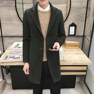 Buy armygreen 2023 Autumn Winter New Men&#39;s Woolen Coats Male Slim Long Jacket Fashion Boutique Solid Slim Men&#39;s Trench Coat Jacket Plus Size