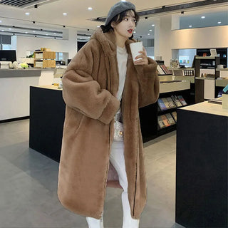 Buy khaki LIUJ QM Hooded Oversized Jacket Winter Fur Coat Women Parka Long Warm Faux Fur Jacket Coats Loose Winter Coat Women -20 Degrees