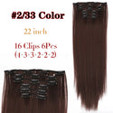 Leeons 16Clips Long Straight Synthetic Clip on Hair Extensions Cheveux Clip Naturel High Temperature Fiber Black Brown Hairpiece