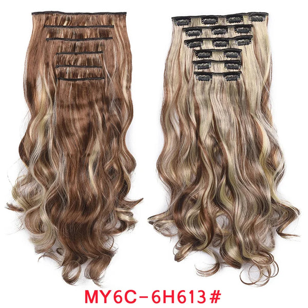 16 Clips Clip in Hair Extension Long Synthetic Hair Heat Resistant Hairpiece Natural Wavy Ombre Hair Piece 6Pcs/Set 20Inch LIHUI