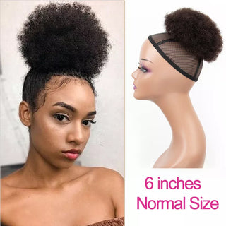 Buy 6inch-normal-size Afro Kinky Curly Ponytail Human Hair Extensions Buns Chignon Afro Puff Drawstring Curly Ponytail Remy Human Hair for Black Women