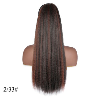 Buy 2-33 22 Inch Afro Long Straight Drawstring Ponytail Synthetic Yaki Hair Bun Pony Tail Clip in Hair Extensions for Black Women