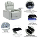 PU Leather Power Recliner Individual Seat Home Theater Recliner With Cooling Cup Holder, Bluetooth Speaker, LED Lights,