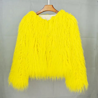 Buy yellow Fur Coats Women Autumn Winter Top Fashion Pink Faux Fur Coat Elegant Thick Warm Faux Fur Jackets for Women 2022