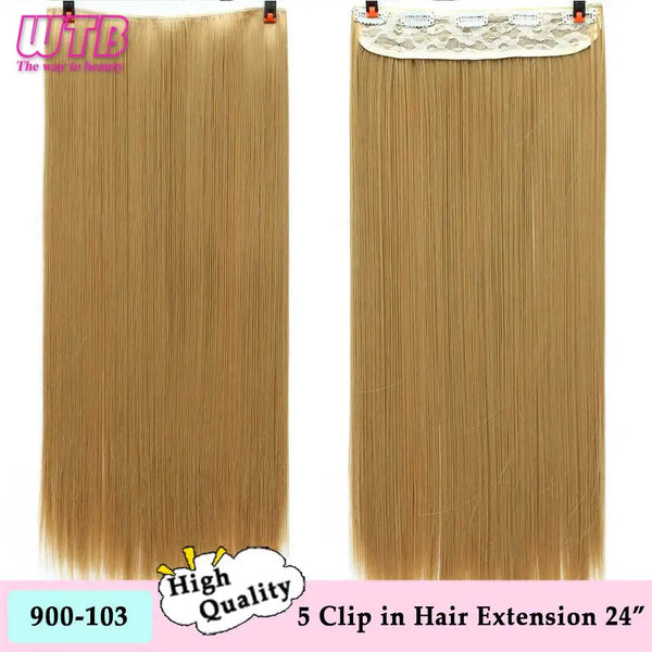 WTB Synthetic 60cm Long Wavy 5 Clip in One Pieces Hair Extensions High Tempreture Fiber Black Brown for Women Hairpieces