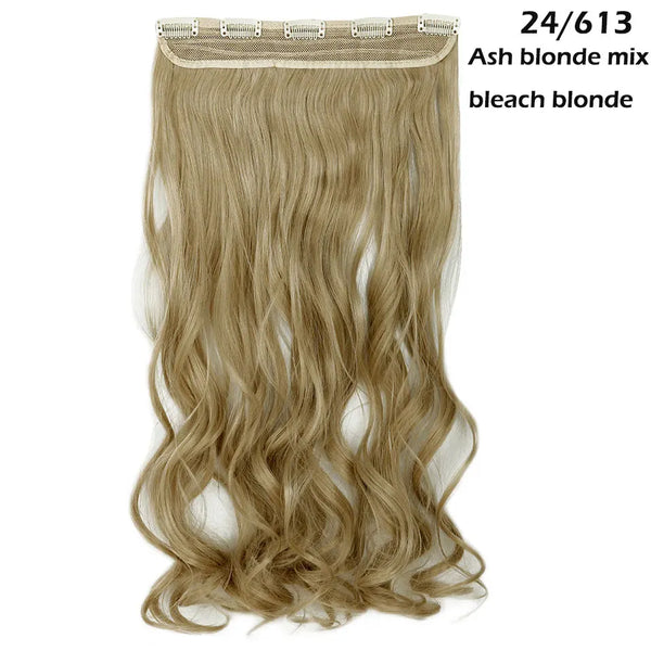 S-Noilite Synthetic 47Color 24Inch Long Wavy Women Clip in One Piece Hair Extensions Black Brown Fake Clip Hairpiece for Women