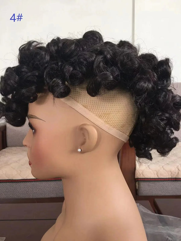 Lydia Synthetic High Puff Afro Short Curly Middle-Part Wig Clips in Hair Extension African American 90g/Pcs Hairpiece Chignon