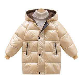 Buy yellow 2023 Winter Girls Down Jackets Autumn Fashion Boys Warm Down Jacket Kids Hooded Outerwear High Quality Children Snowcoat Coats