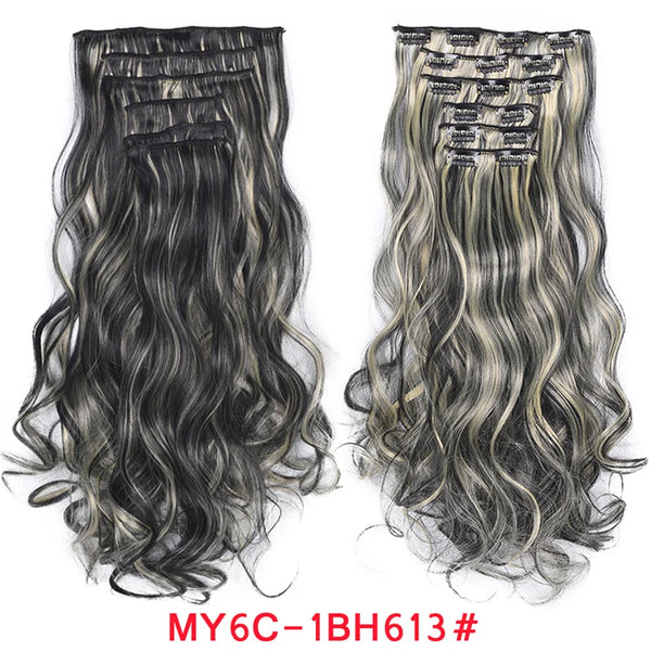 Clip in Hair Extension 20Inch 16 Clips Long Synthetic Hair Heat Resistant Hairpiece Natural Wavy Ombre Hair Piece 6Pcs/Set LIHUI