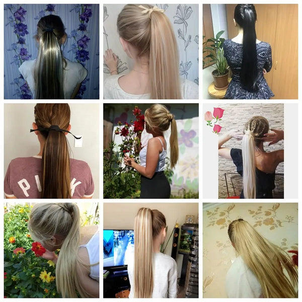 Synthetic Long Straight Drawstring Ponytail