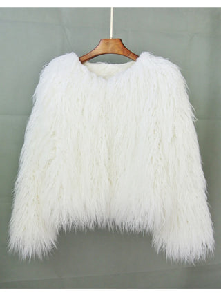 Buy white Colorful Boho Furry Faux Fur Coat Women Fur Coats Autumn Winter Pink White Shaggy Faux Fur Jacket Tops Festival Clothing