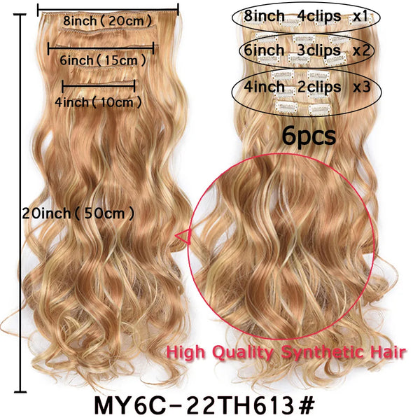 16 Clips Clip in Hair Extension Long Synthetic Hair Heat Resistant Hairpiece Natural Wavy Ombre Hair Piece 6Pcs/Set 20Inch LIHUI