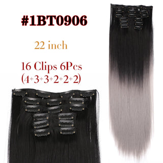 Buy 1bt0906 Leeons 16Clips Long Straight Synthetic Clip on Hair Extensions Cheveux Clip Naturel High Temperature Fiber Black Brown Hairpiece