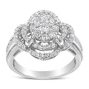 14K White Gold 1.0 Cttw Round & Baguette Cut Diamond Floral Cluster Quatrefoil Channel Set Band Cocktail Statement Ring