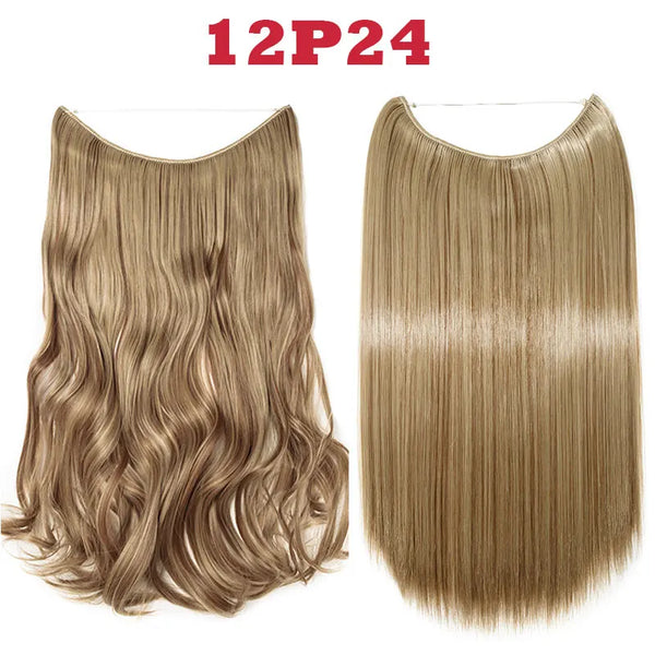 HAIRRO 20 Inches Wave Hair Extensions No Clip in Ombre Blonde Black Hair Synthetic Natural Hidden Secret False Hair Piece