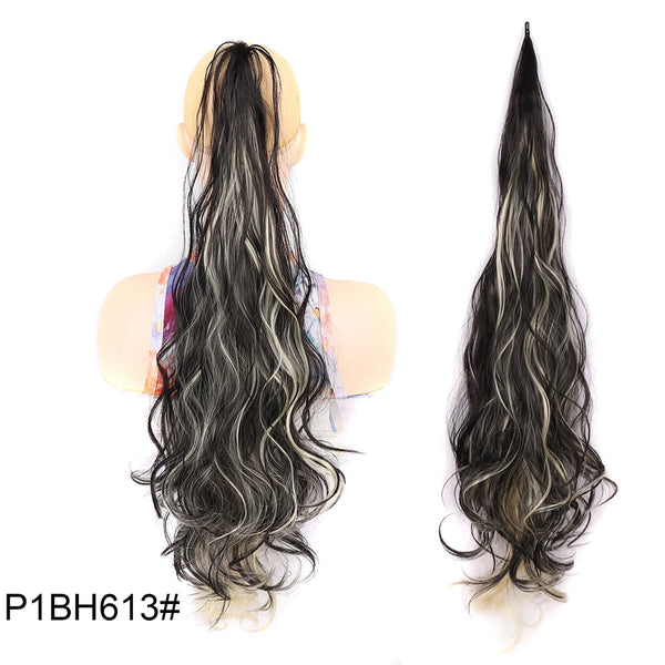 32inch Synthetic PonyTail Long Layered Flexible Wrap Around Fake Tail Hair Extensions Natural Curly Hairpiece for Women