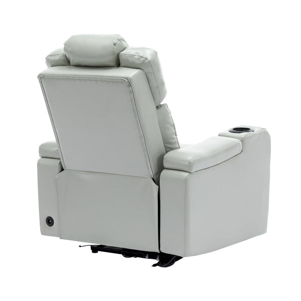 PU Leather Power Recliner Individual Seat Home Theater Recliner With Cooling Cup Holder, Bluetooth Speaker, LED Lights,