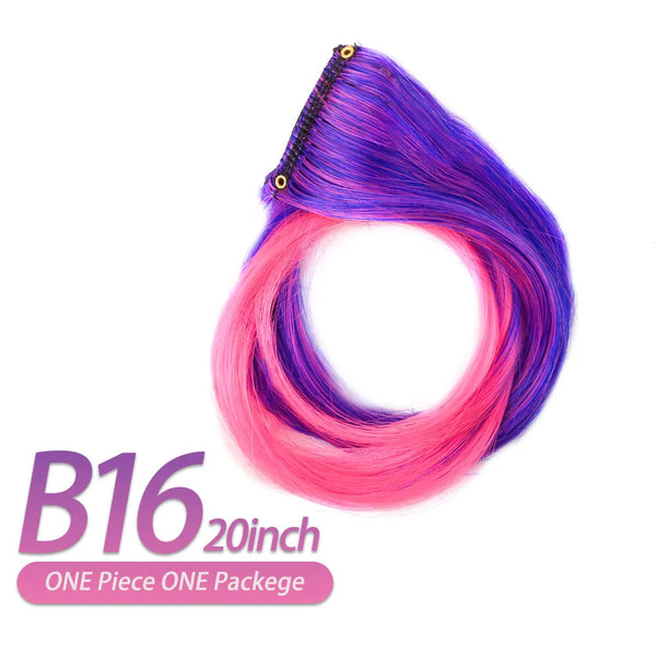 AIYEE Hair Extensions Pure RainBow Hairpiece Clip in Hair Piece Synthetic Long Straight Ombre Pink Red Rainbow Hair Piece