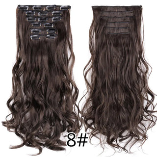 Buy curly-8 Leeons 16Clips Long Straight Synthetic Clip on Hair Extensions Cheveux Clip Naturel High Temperature Fiber Black Brown Hairpiece