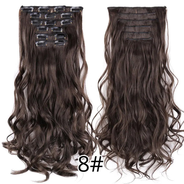 Leeons 16Clips Long Straight Synthetic Clip on Hair Extensions Cheveux Clip Naturel High Temperature Fiber Black Brown Hairpiece