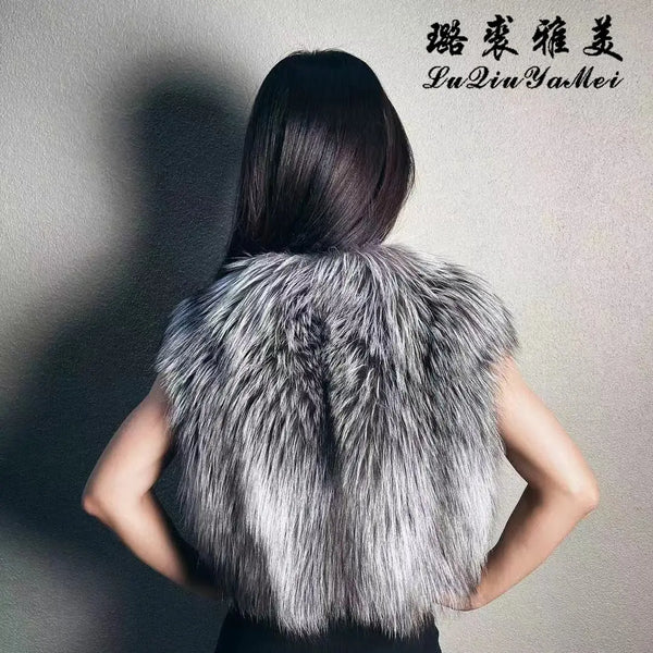 Winter Fashion Women Real Fox Fur Coats Silver Fox Natural Fox Fur Vest Luxury Short Coat 2023 New