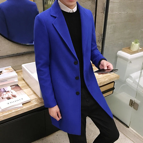 2023 Autumn Winter New Men's Woolen Coats Male Slim Long Jacket Fashion Boutique Solid Slim Men's Trench Coat Jacket Plus Size